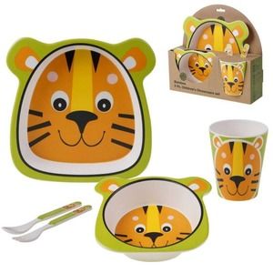 Eco friendly Children Toddler Baby 5 Piece Organic Bamboo Dinnerware Set - Tiger